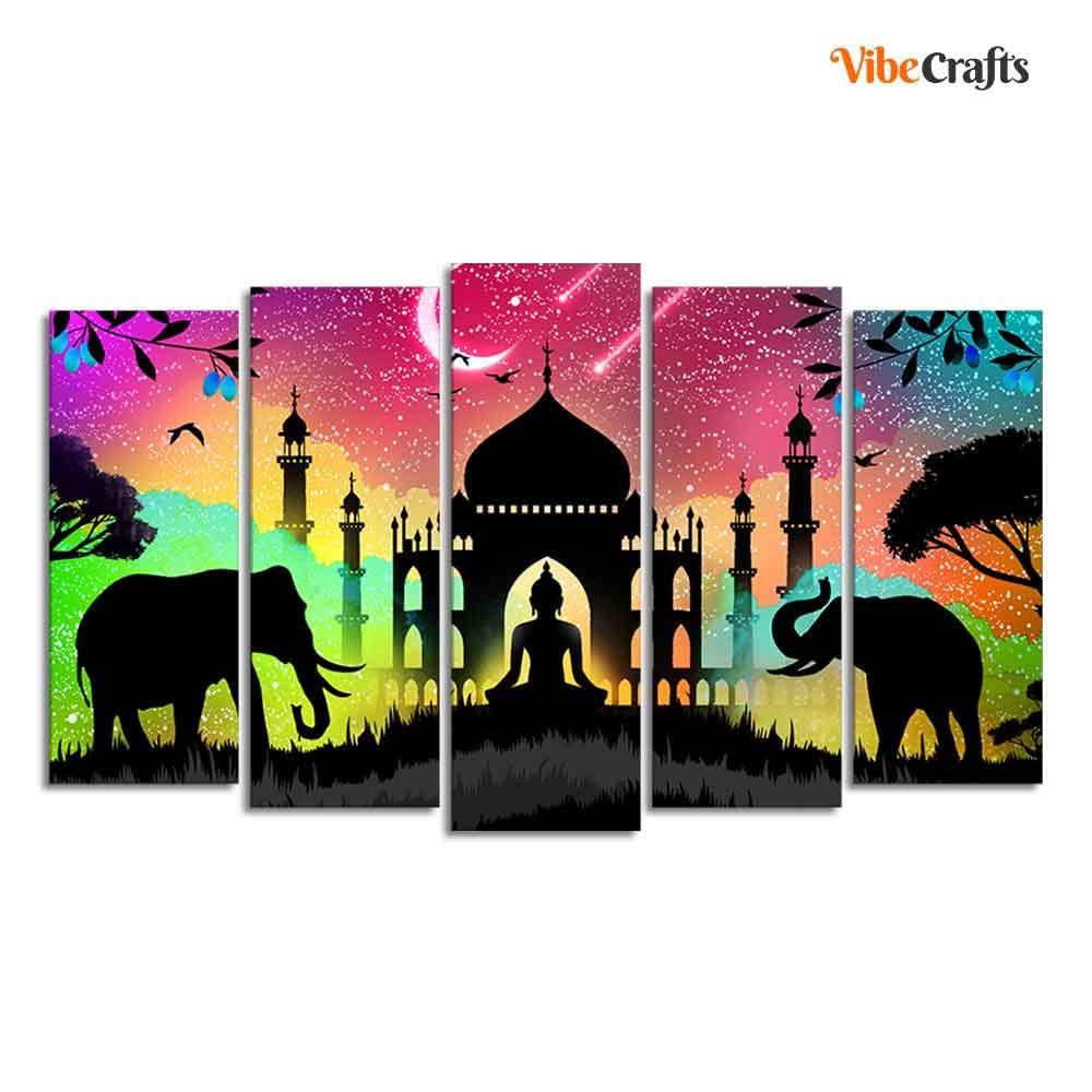 VIBECRAFTS Vector Illustration Art Canvas Wall Painting Set of Five For Home|Office|Living Room|Gift (PTVC5Pcs2_6570)
