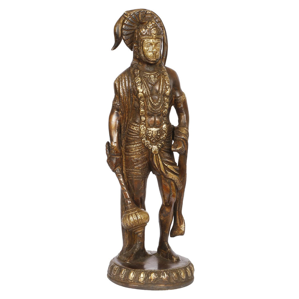 ARTVARKO Brass Hanuman Statue Idol Bajrangbali Bhagwan Sankat Mochan Standing Murti for Home Office Entrance Décor Temple Mandir Puja 10 Inch