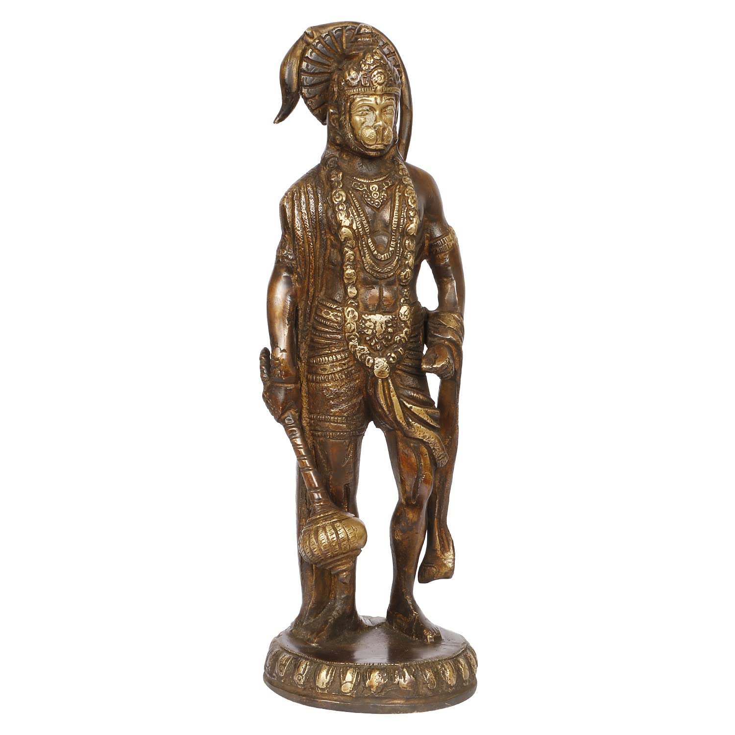 ARTVARKO Brass Hanuman Statue Idol Bajrangbali Bhagwan Sankat Mochan Standing Murti for Home Office Entrance Décor Temple Mandir Puja 10 Inch
