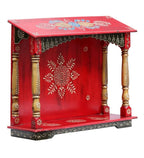CRAFT TREE Multicolour Neem Wood Pooja Mandir Without Door Wooden Furniture for Pooja Room | Pooja Mandap | Solid Wooden Pooja Mandir for Puja Room | Color- Red