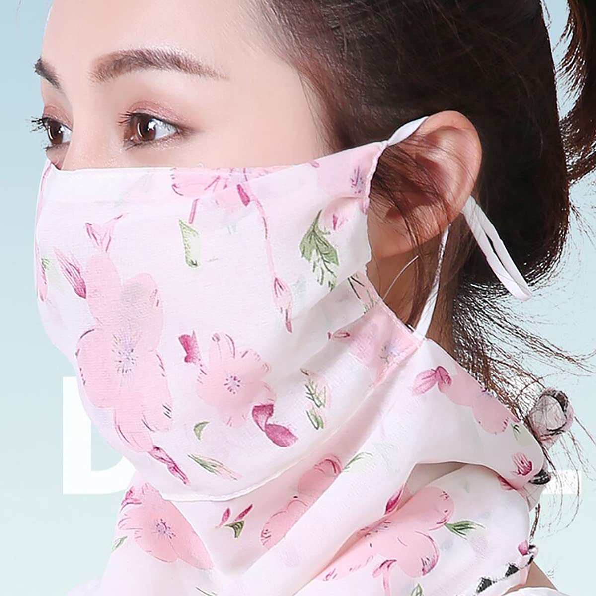 Youstylo Face Mask Scarf for Women Latest Sun Protection Outdoor Riding Protective Chiffon Floral Print Lightweight Scarves Masks (1107, Flower Print)