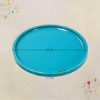 CRAFTSLANE Round Decorative Tray 11 x 11 inch High Gloss with Gold Trim | Wooden Serving & Counter Tray for Keys & Home Decor (Turquoise Blue)