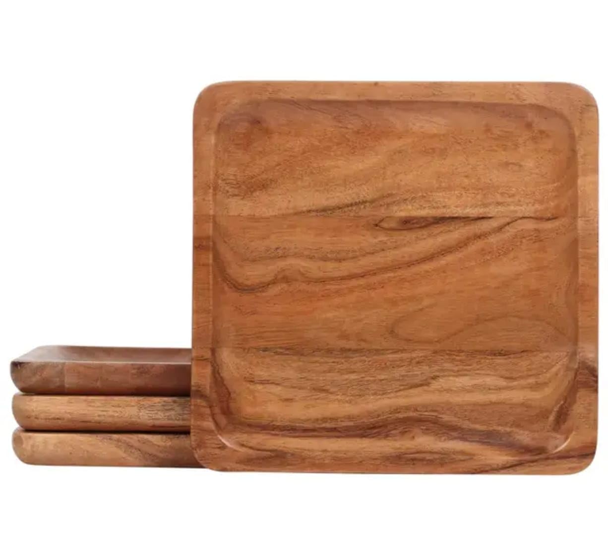 Vintage Artisans Decorative Square Wooden Tray for Decor - 10 inch Beautiful Acacia Wood Tray for Kitchen Dining Room Table - The Perfect Small Candle Tray for Coffee Table and Home Decor