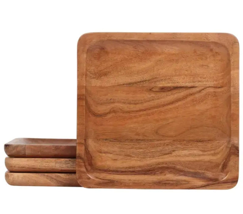 Vintage Artisans Decorative Square Wooden Tray for Decor - 10 inch Beautiful Acacia Wood Tray for Kitchen Dining Room Table - The Perfect Small Candle Tray for Coffee Table and Home Decor