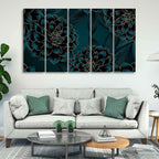 VIBECRAFTS Golden Flowers Dahlia and Leaves Wall Painting of Five Pieces For Home|Office|Living Room|Gift (PTVC5Pcs4_8718)