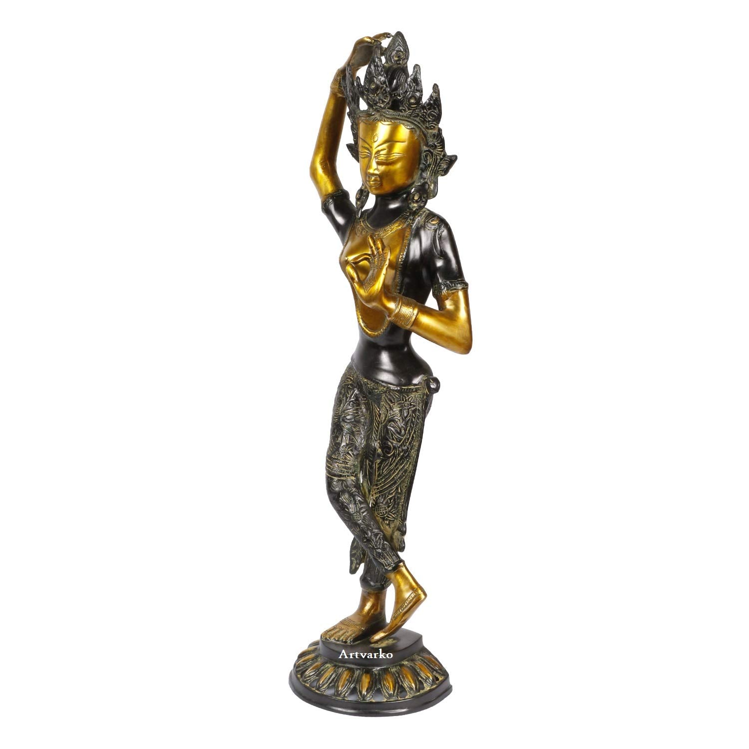 ARTVARKO 25 Inches Large Goddess Tara Brass Standing Statue Tara Statue for Health Happiness Wealth | Dancing Idol Home Decor Sculpture
