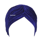 BISMAADH Velvet Soft Pleated Pre Tied Knot Readymade Turban/Pagri Head Wraps for Men & Women Royal Blue