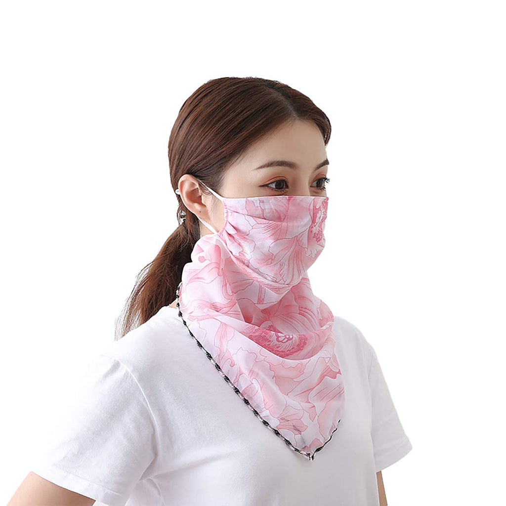 Youstylo Face Mask Scarf for Women Sun Protection Outdoor Riding Protective Chiffon Floral Print Lightweight Scarves Masks (1105A, Pink-Floral)