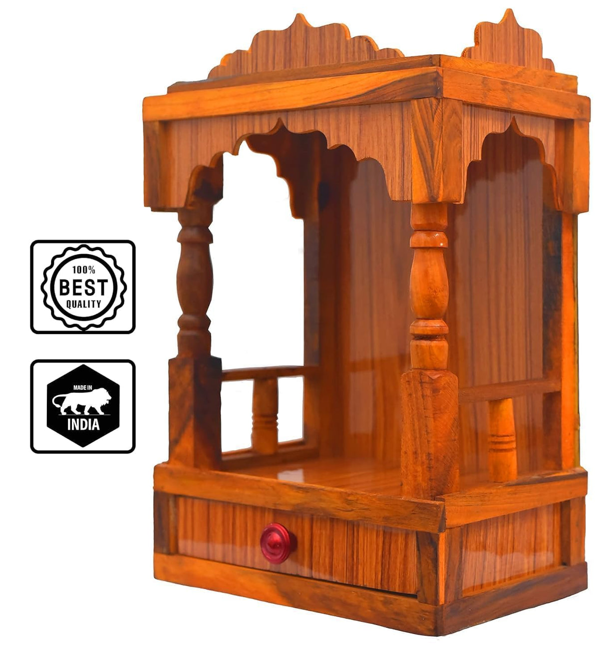 Wooden Temple Beautiful Plywood Mandir Pooja Room Home Decor Office Or Home Temple (Wooden) 44H x 19W x 29D cm (weigh 1900 gm)