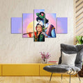 VIBECRAFTS Radha Krishna Canvas Wall Painting Set of Five Panels For Home|Office|Living Room|Gift (PTVC5Pcs1_5549)