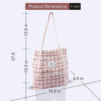 Lyrovo Women Corduroy Shoulder Tote Bag for Work Beach Travel and Shopping Grocery (Pink Checkered)