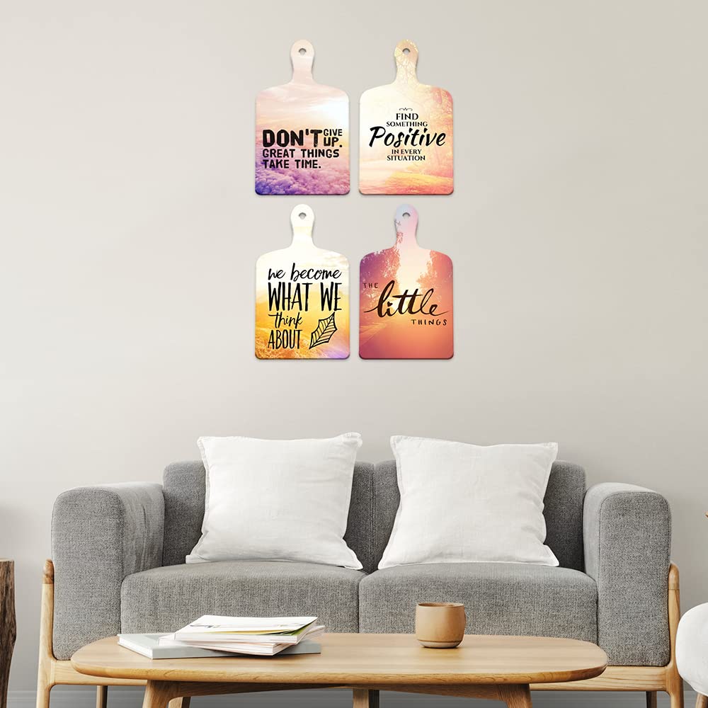 Artvibes We Become What We Think About Printed Wooden Wall Hanging | Quotes Decor Item | Wall Illustrations | Office Decor | Wall Art Print | Inspirational quotes | Gift Items (WH_5614N), Set of 4