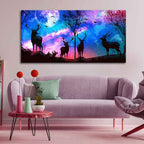VIBECRAFTS Canvas Paintings for Living Room Drawing Deer Silhoutte Colorful Sky Wall Painting Fitted With Wooden Frame For Home | Office | Gifts (PTVCH_2542) (48 x 24 Inches)