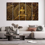 VIBECRAFTS Premium Canvas Wall Painting of Gautam Buddha of Five Pieces For Home|Office|Living Room|Gift (PTVC5Pcs4_8711)