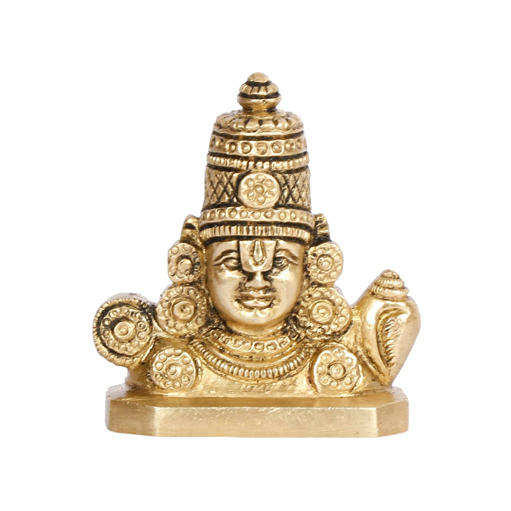 ARTVARKO™ Brass Lord Tirupati Balaji Sri Venkateswara Balaji Face with Shankh Chakra Namah Idol Showpiece Home Décor(Small 7x4x7 cm)