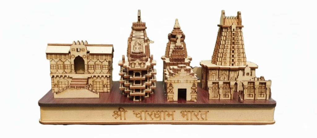 Chardham Bharat Model Wooden Chardham Beautiful Char Dham 3D Model Temple Replica of 4 Dham Temples, Home Decor Or Showpiece