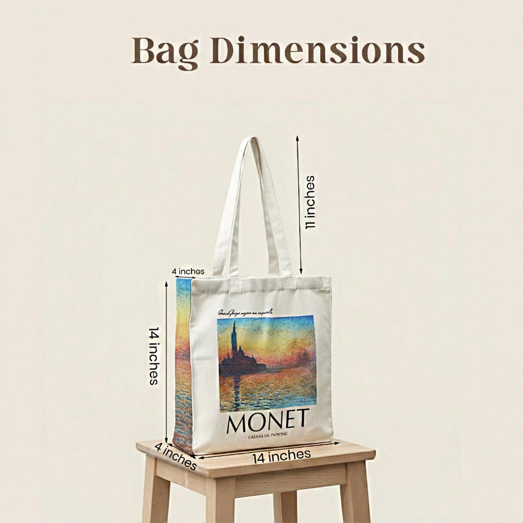 ECOEK Artsy Poly Canvas Tote Bag for Women | Zipper Closure, Bottle Holder & Keychain Hook | Premium Poly Canvas Bag for Travel College, Office | Reusable Shopping Tote Bag Gift(Monet Saint George)