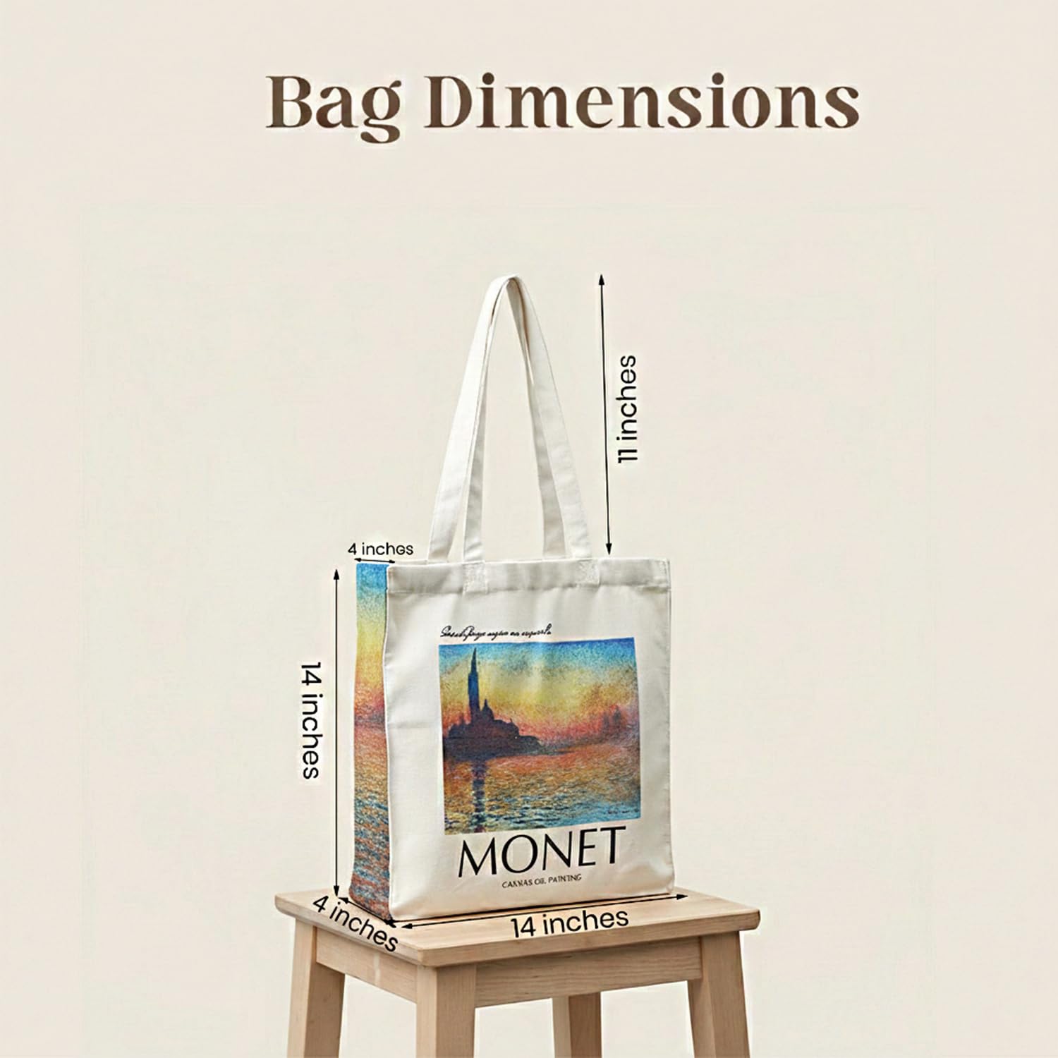 ECOEK Artsy Poly Canvas Tote Bag for Women | Zipper Closure, Bottle Holder & Keychain Hook | Premium Poly Canvas Bag for Travel College, Office | Reusable Shopping Tote Bag Gift(Monet Saint George)