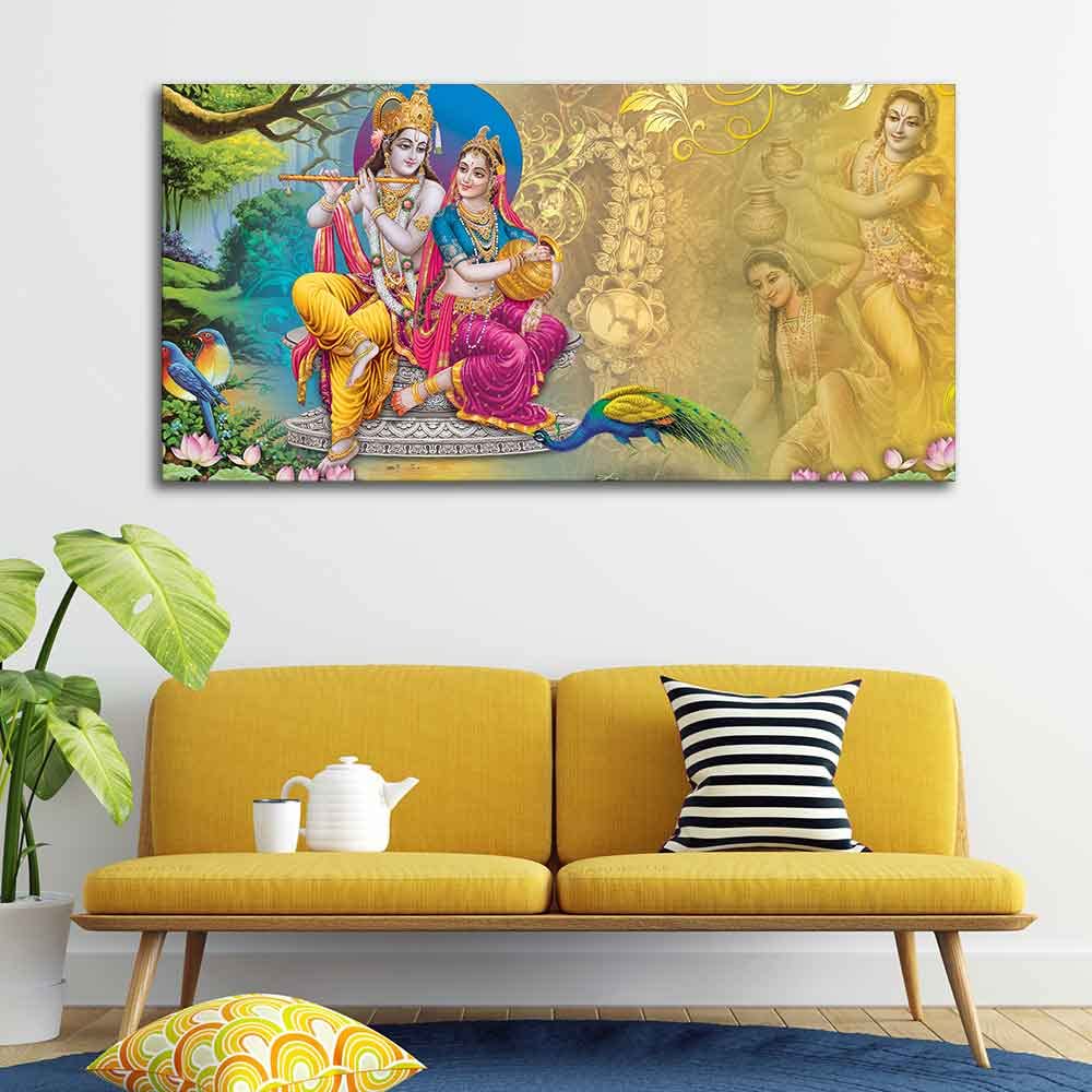 VIBECRAFTS Canvas Paintings for Living Room Drawing Room Radha Krishna Canvas Wall Painting Fitted With Wooden Frame For Home | Office | Living Room | Gifts (PTVCH_2554)