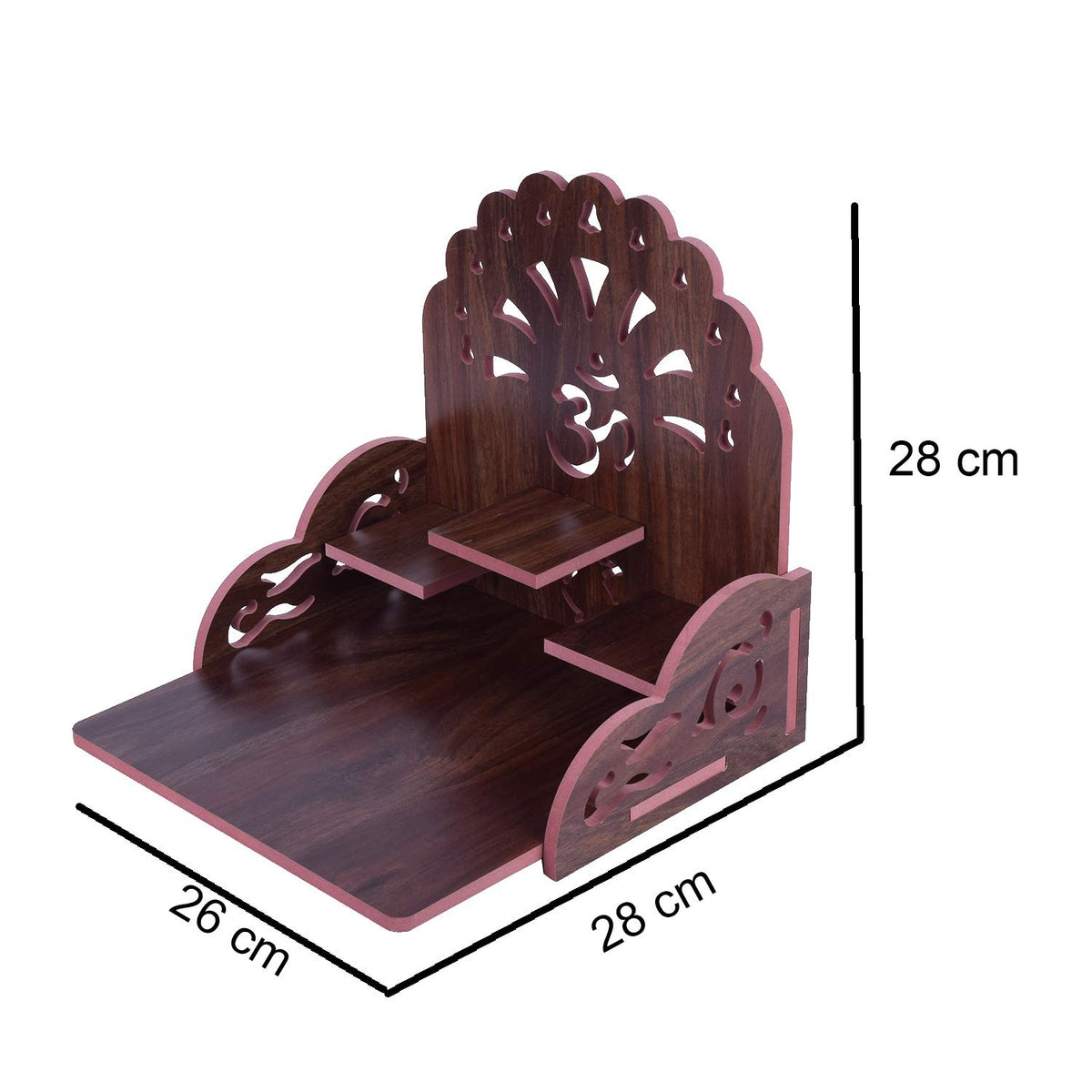 Om Shree Fully Handmade Beautiful Wooden Home and Office Temple/Pooja Mandir(28 x 28 x 26 cm) (Dark Brown)