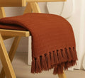 Furnistitchs Bohemian Cotton Sofa Throw Blanket 50x60 inches | Waffle Knit & Chevron Pattern with Fringes | Aesthetic Decorative Couch Throw for Living Room & Bedroom (Rust) Kafalo