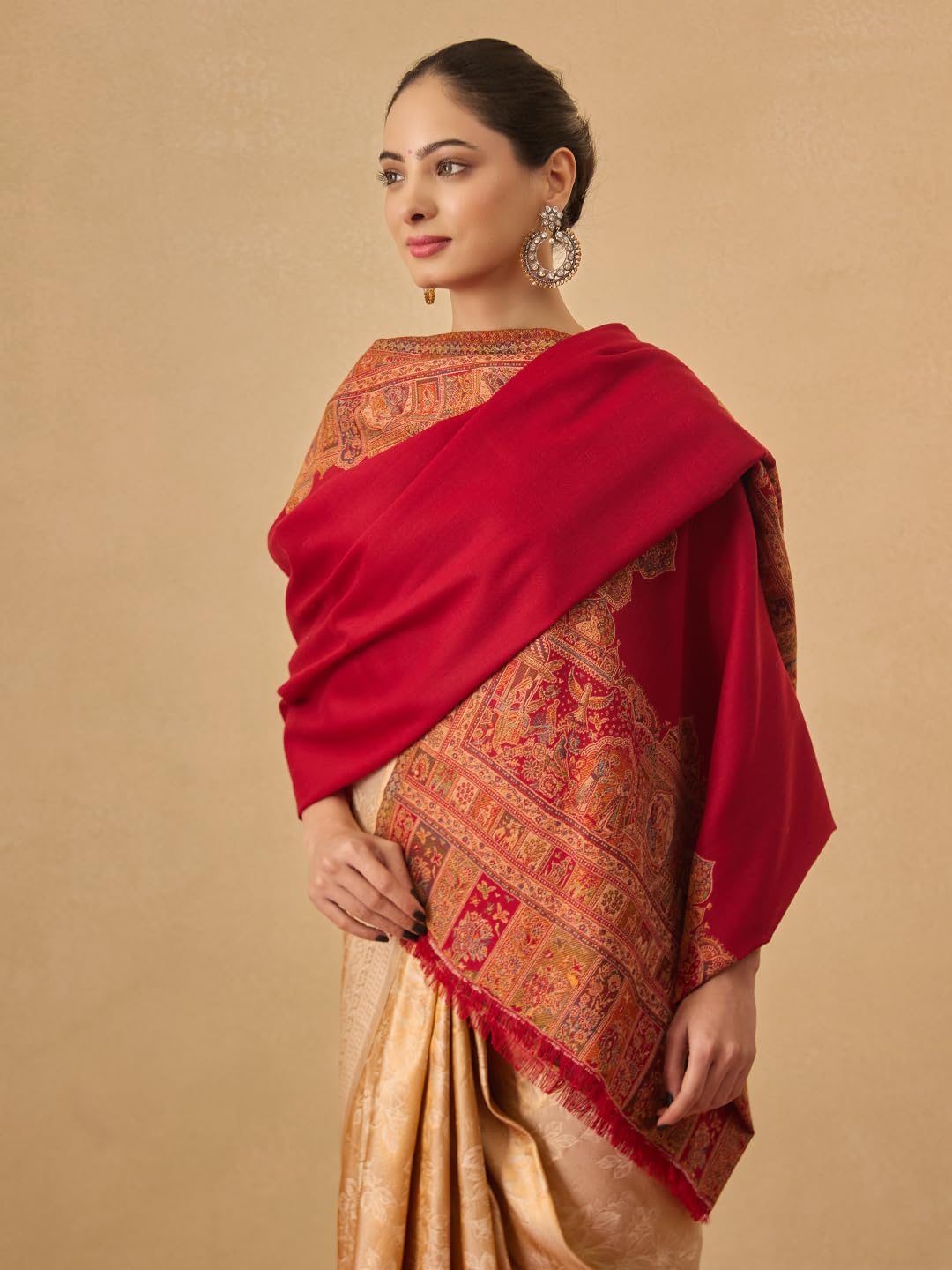 Pashmoda Women Arcadia Borders Kashmiri Jamawar Woven Design Shawl (Size: 40x80in, 101x203cm) SECS55