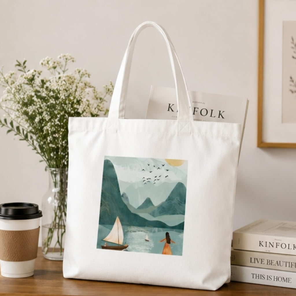 Adorvue 400GSM Premium Modern Boho Printed Tote Bag Stylish Eco-Friendly Cotton Handbags, Canvas Bags for College, Shopping, Office, Travel, Grocery Runs, Beach Day and Casual Outings Pack of 2