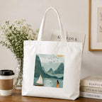 Adorvue 400GSM Premium Modern Boho Printed Tote Bag Stylish Eco-Friendly Cotton Handbags, Canvas Bags for College, Shopping, Office, Travel, Grocery Runs, Beach Day and Casual Outings Pack of 2