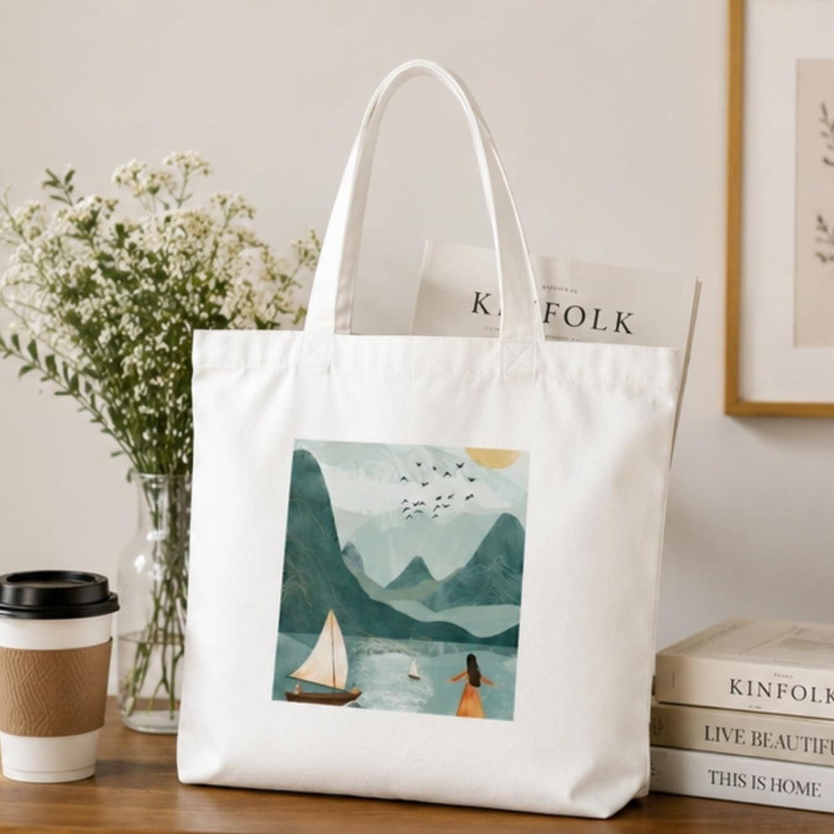 Adorvue 400GSM Premium Modern Boho Printed Tote Bag Stylish Eco-Friendly Cotton Handbags, Canvas Bags for College, Shopping, Office, Travel, Grocery Runs, Beach Day and Casual Outings Pack of 2