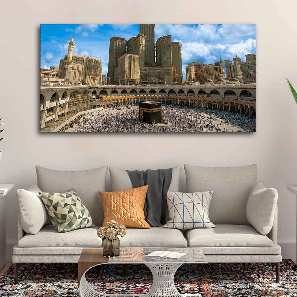 VIBECRAFTS Canvas Paintings for Living Room Drawing Room Skyline Of Mecca Saudi Arabia Canvas Wall Painting Fitted With Wooden Frame For Home | Office | Living Room | Gift (PTVCH_2495)