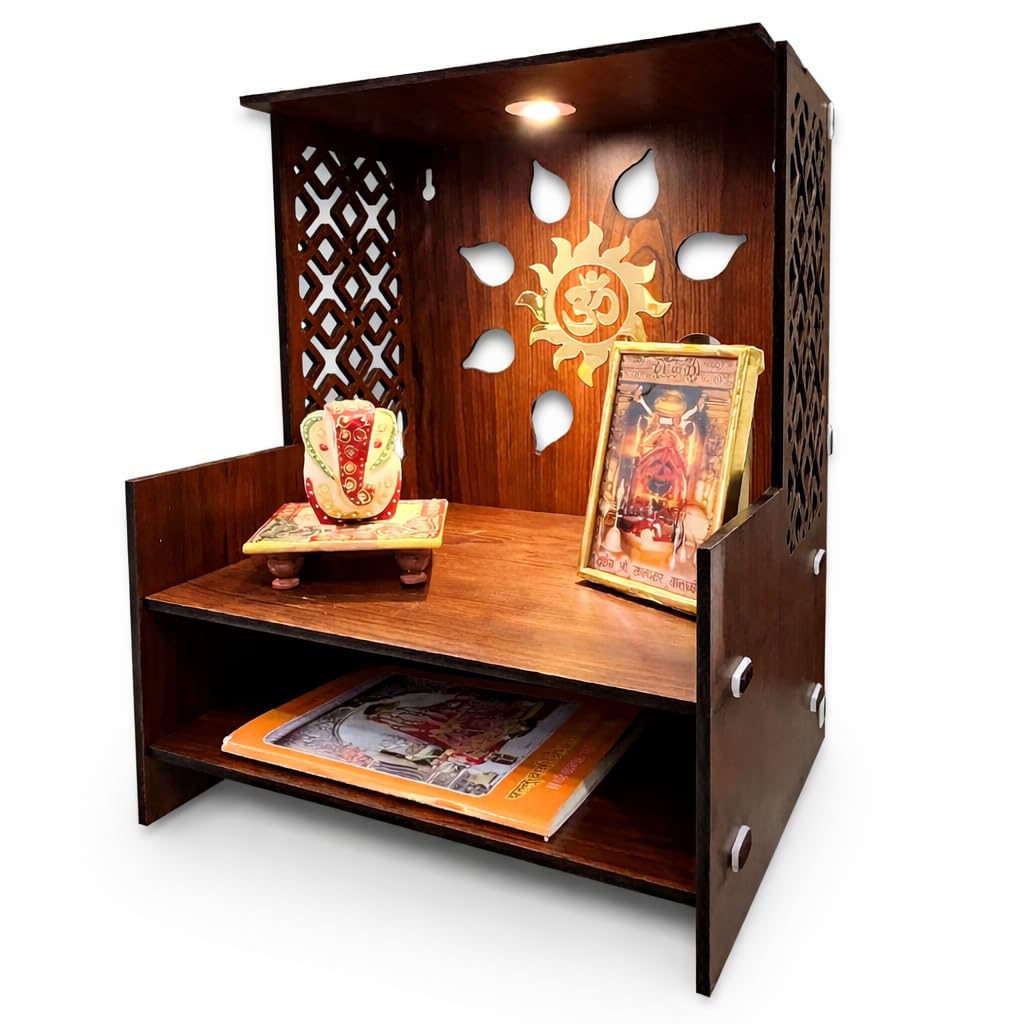 Zesta Wooden Mandir for Home Big Size | DIY Pooja Mandir with LED Spot Light | Devghar Cabinet for Living Room or Office | Wall Mounted Pooja Unit for Home