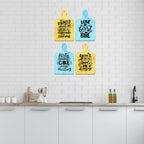 Artvibes Love At First Bite Printed Wooden Wall Hanging for Kitchen | Cafe | Restaurant | Dining Room | Quotes Decor Item | Wall Poster | Food Quotes Decoration | Gift Items(WH_5608N), Set of 4
