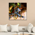 VIBECRAFTS 3 Pieces Krishna Playing Flute Canvas Wall Painting Fitted With Wooden Frame For Home | Office | Living Room | Gifts (PTVC3Pcs1_9538)