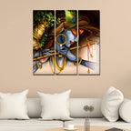 VIBECRAFTS 3 Pieces Krishna Playing Flute Canvas Wall Painting Fitted With Wooden Frame For Home | Office | Living Room | Gifts (PTVC3Pcs1_9538)