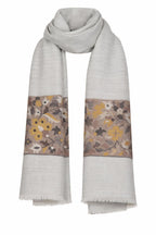 VIC Cashmere Fine Wool Shawl Stole for Women - Cream | Elegant Woven Floral Border | Soft Warm Premium Wrap | 70 x 200 cm | VIC-CFW-KB-08