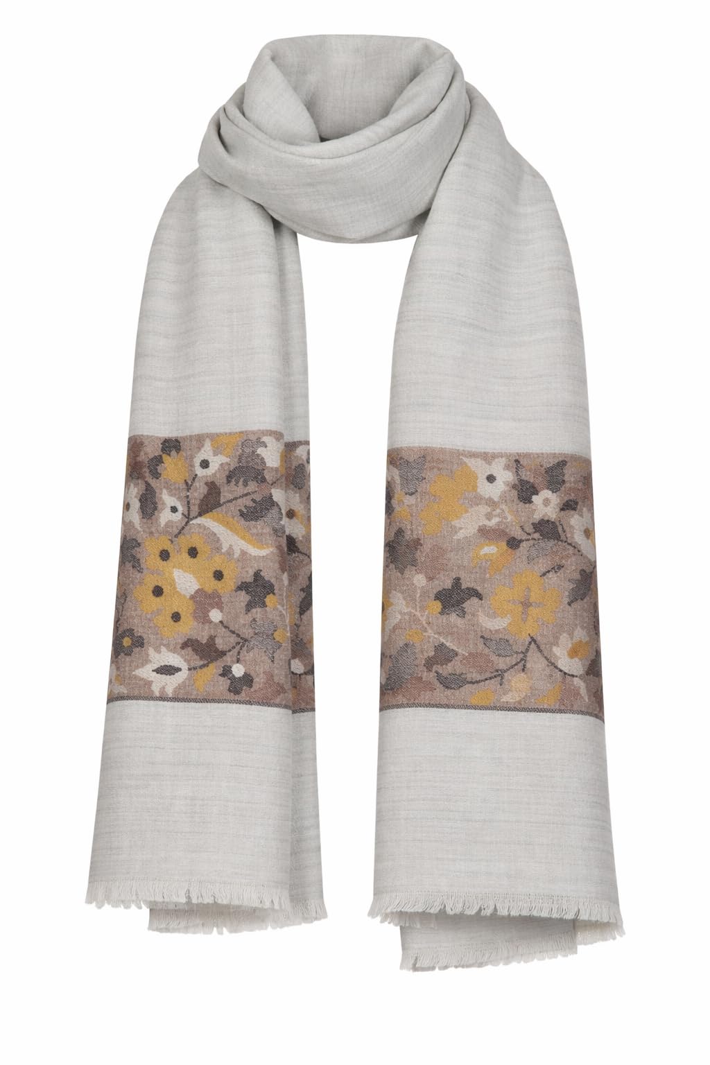VIC Cashmere Fine Wool Shawl Stole for Women - Cream | Elegant Woven Floral Border | Soft Warm Premium Wrap | 70 x 200 cm | VIC-CFW-KB-08