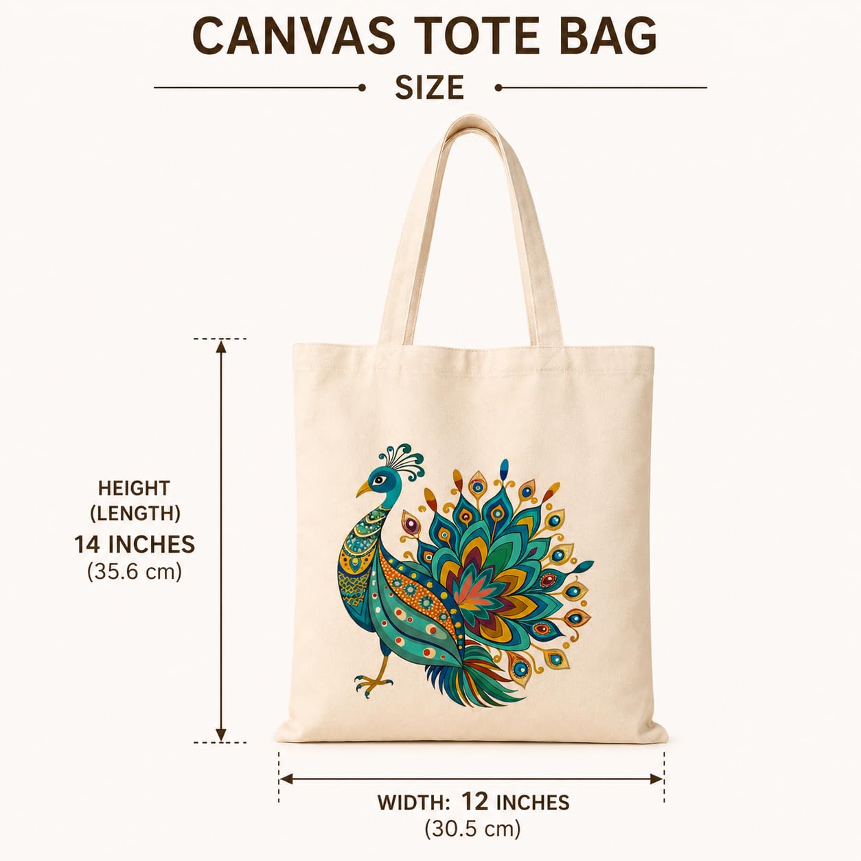 Cellwox Plus Printed Cotton Canvas Tote Bag for Women | Peacock Design Reusable Shopping Grocery Bag | Eco Friendly Cloth Shoulder Tote for Office College Travel Beach Daily Use