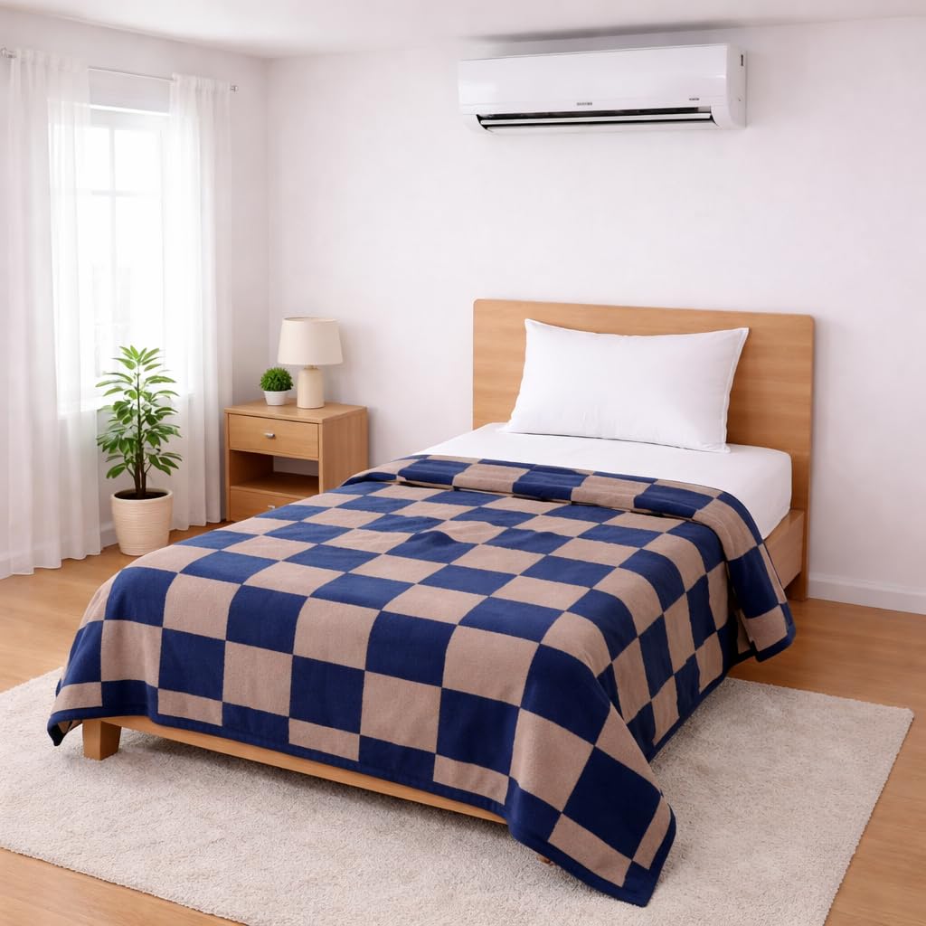 Bhoomi Impex Single Bed Dohar Navy Beige Check | Lightweight Summer Quilt | Soft Microfiber AC Blanket | Breathable All Season Comforter | Skin Friendly Bed Cover Kafalo