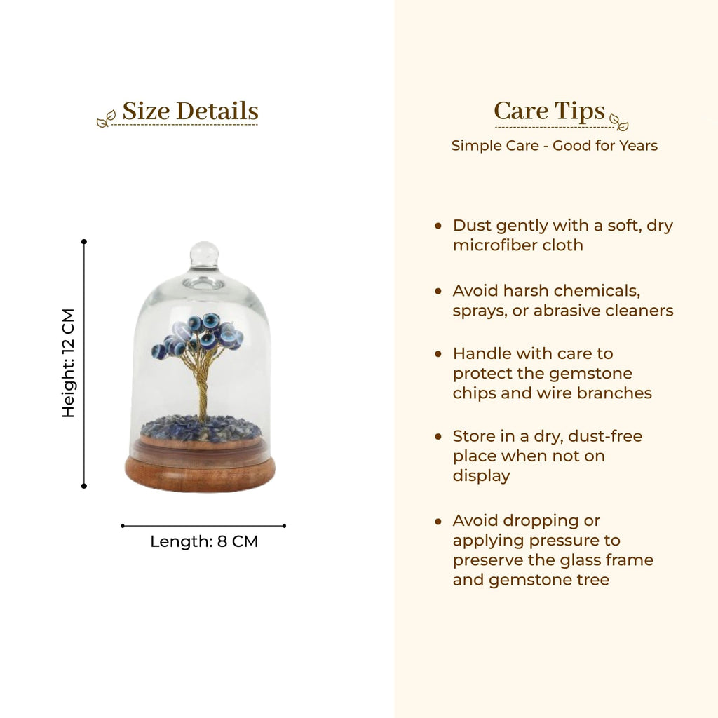 Habere India-All the Cultures Fabricating India Evil Eye Feng Shui Crystal Tree with Openable Glass Dome | Good Luck & Protection Tree | Decorative Showpiece for Home & Office (L8 x W8 x H12 cm)
