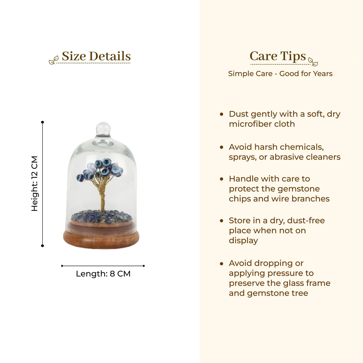 Habere India-All the Cultures Fabricating India Evil Eye Feng Shui Crystal Tree with Openable Glass Dome | Good Luck & Protection Tree | Decorative Showpiece for Home & Office (L8 x W8 x H12 cm)