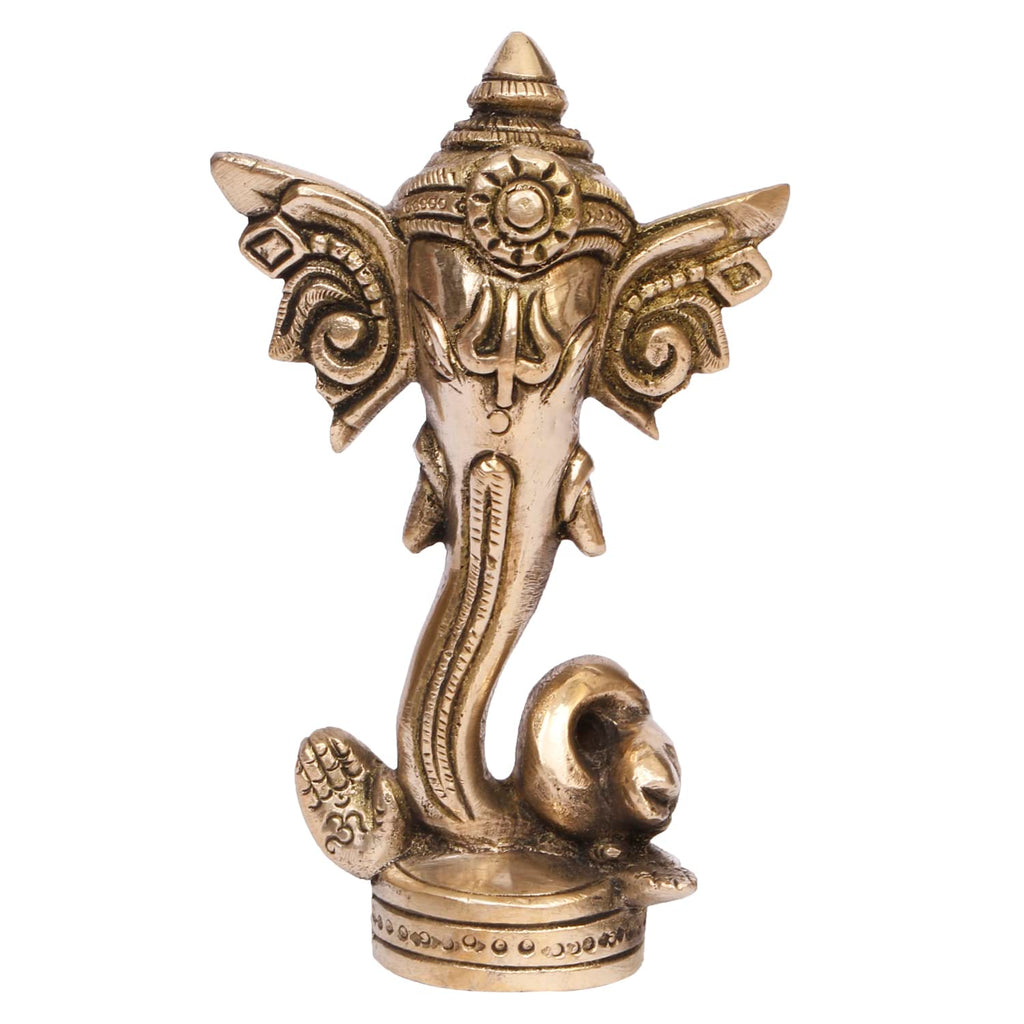 ARTVARKO Brass Trunk Ganesha Big Ear Ganesh Idol for Home Decor Office Desk Diwali Gift Pooja House Entrance Good Luck 12 Cm.