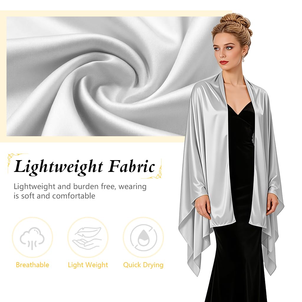 SANNIDHI Satin Stole for Women Champagne Silver Elegant 78x27inch