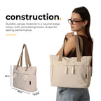 Tressential Canvas Tote Bag, HandBag for Women, Multi-Pocket Design, Casual Style for Office & College (Ivory)