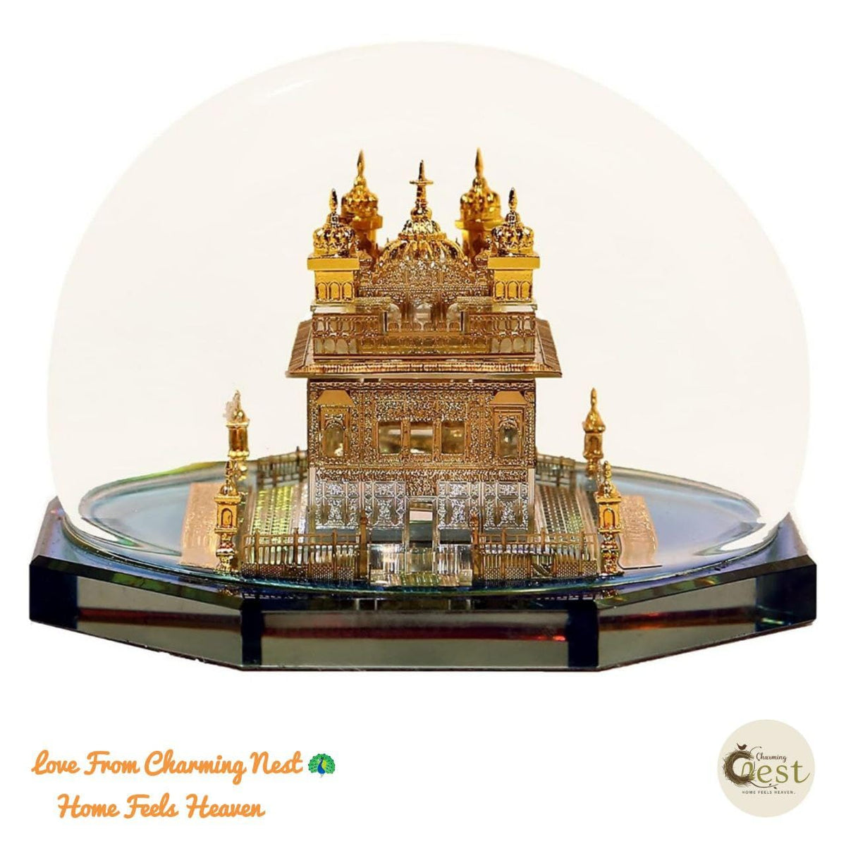 Shri Harmandir Sahib ji | Golden Temple Covered by a Glass Dome for Decor 24K Gold Plated Idol of Golden Temple | Shri Harmandar Sahib ji for Decor (Waheguru Ji Mehar Karan) | Charming NEST