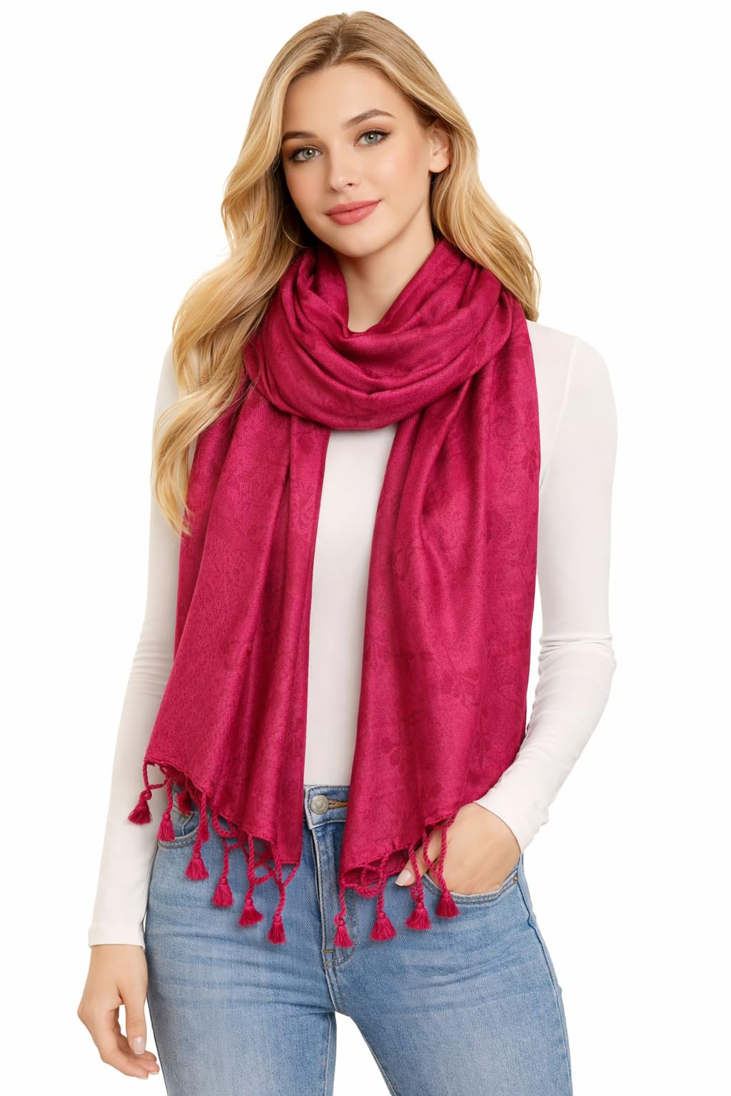 ZEN APPAREL Soft Viscose Fabric Jacquard Scarf, Stole, Shawl (Pink)