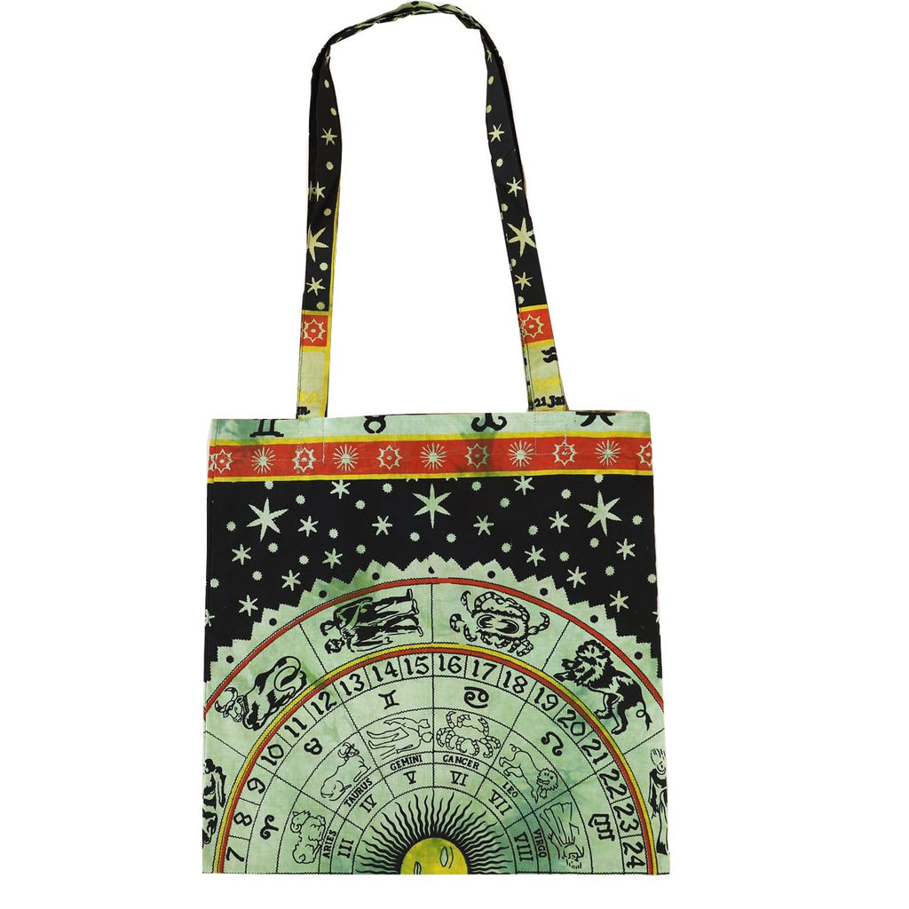 Ravaiyaa - Attitude is everything Cotton Shoulder Bag/Tote Bag For Women| Printed Multipurpose Handbag With Top Zip | Best For Shopping, Travel, Work, Beach, Office, College (Green & Black Astrology)