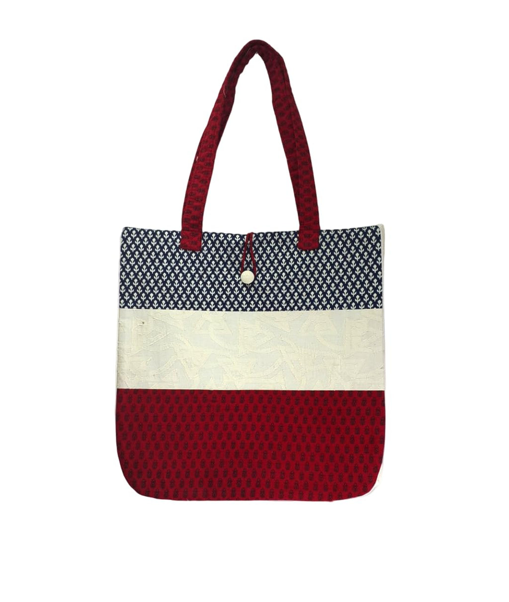 Shop Karishma Women's Reusable Shopping/Grocery Classic Tote Bag With Pocket Shoulder Cotton Handbag Travel Bag Multi-Purpose (Blue Red)