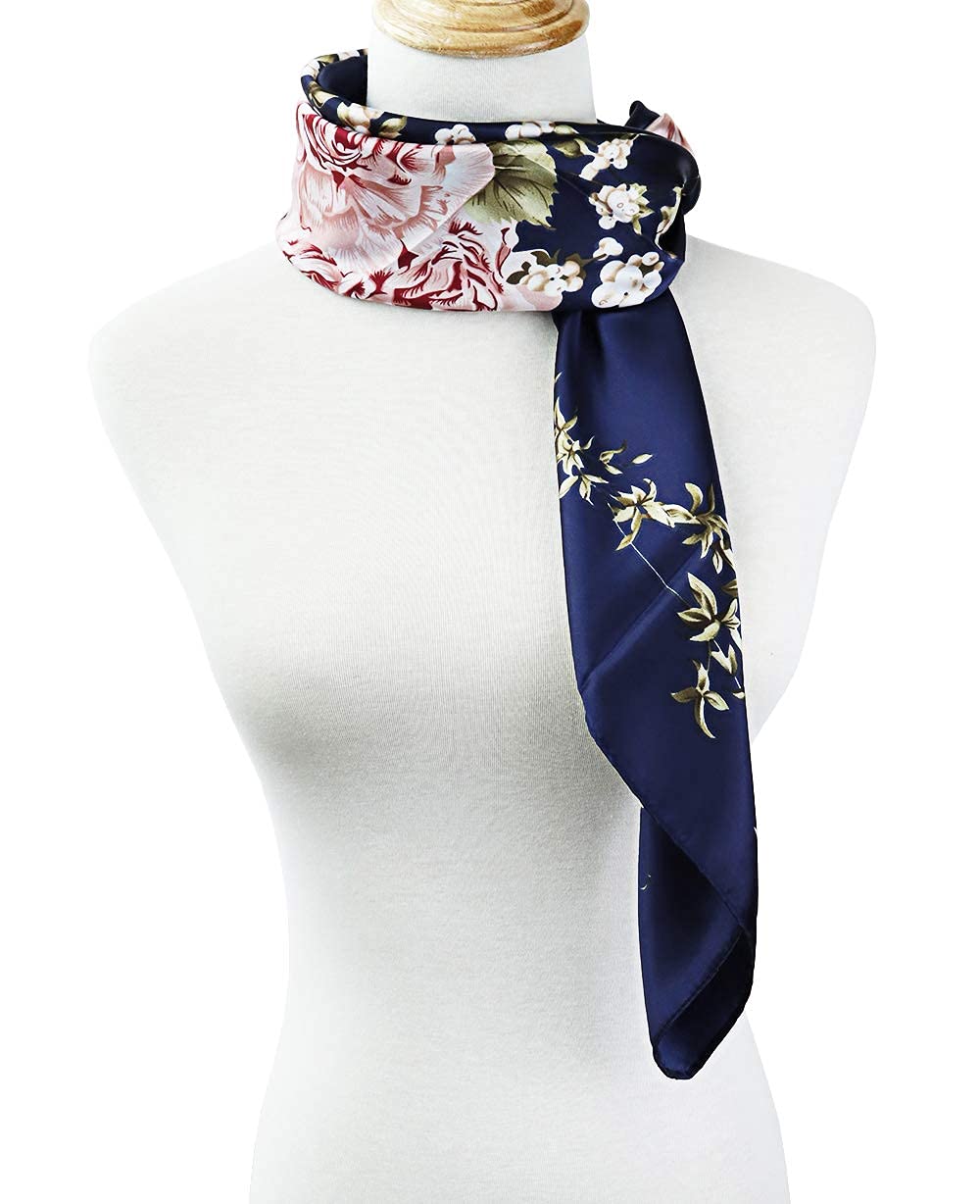 PALAY Satin Square Scarf For Women Hair Wrap 35 x 35 Navy Blue