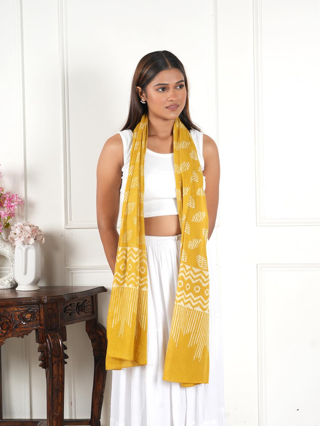 Gutthi Women's Cotton Stoles | Scarf Lightweight & Comfortable for All Seasons, (100X180 CM) (Yellow)