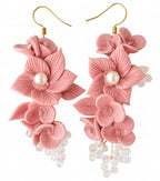 Handmade Pink Floral Clay Earrings for Women | Lightweight Polymer Clay Earrings with Pearls & Crystal Beads | Statement Dangle Earrings | Ethnic Wedding & Festive Jewelry Gift